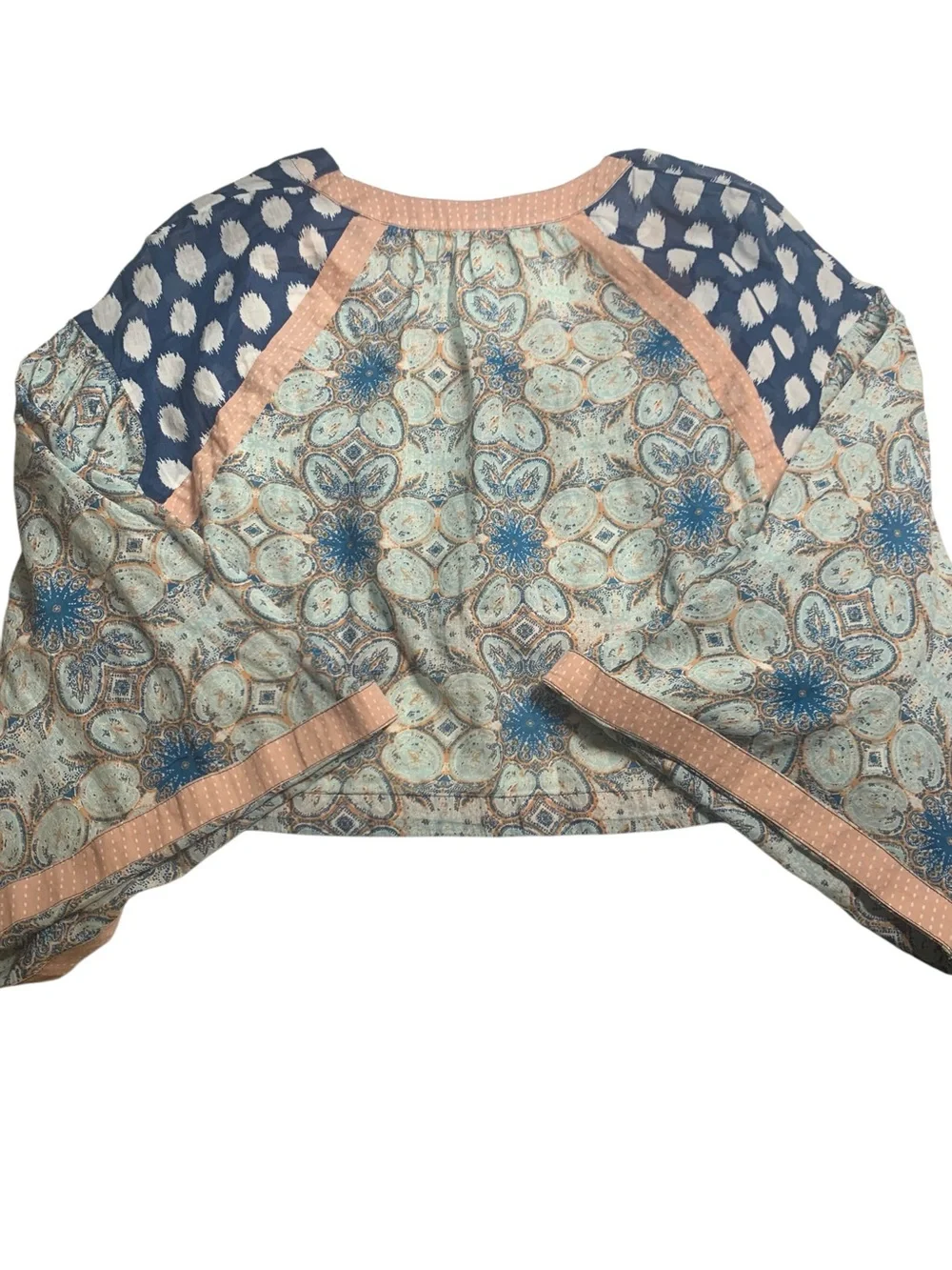 Free People Boho Patchwork Paisley Polka Dot Bell Sleeve Oversized Top XS